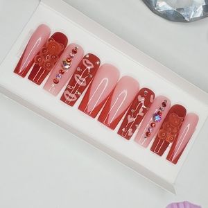 Galentine Press on nail set- Pink/Red Nails, Bling nails, Valentines Day nails